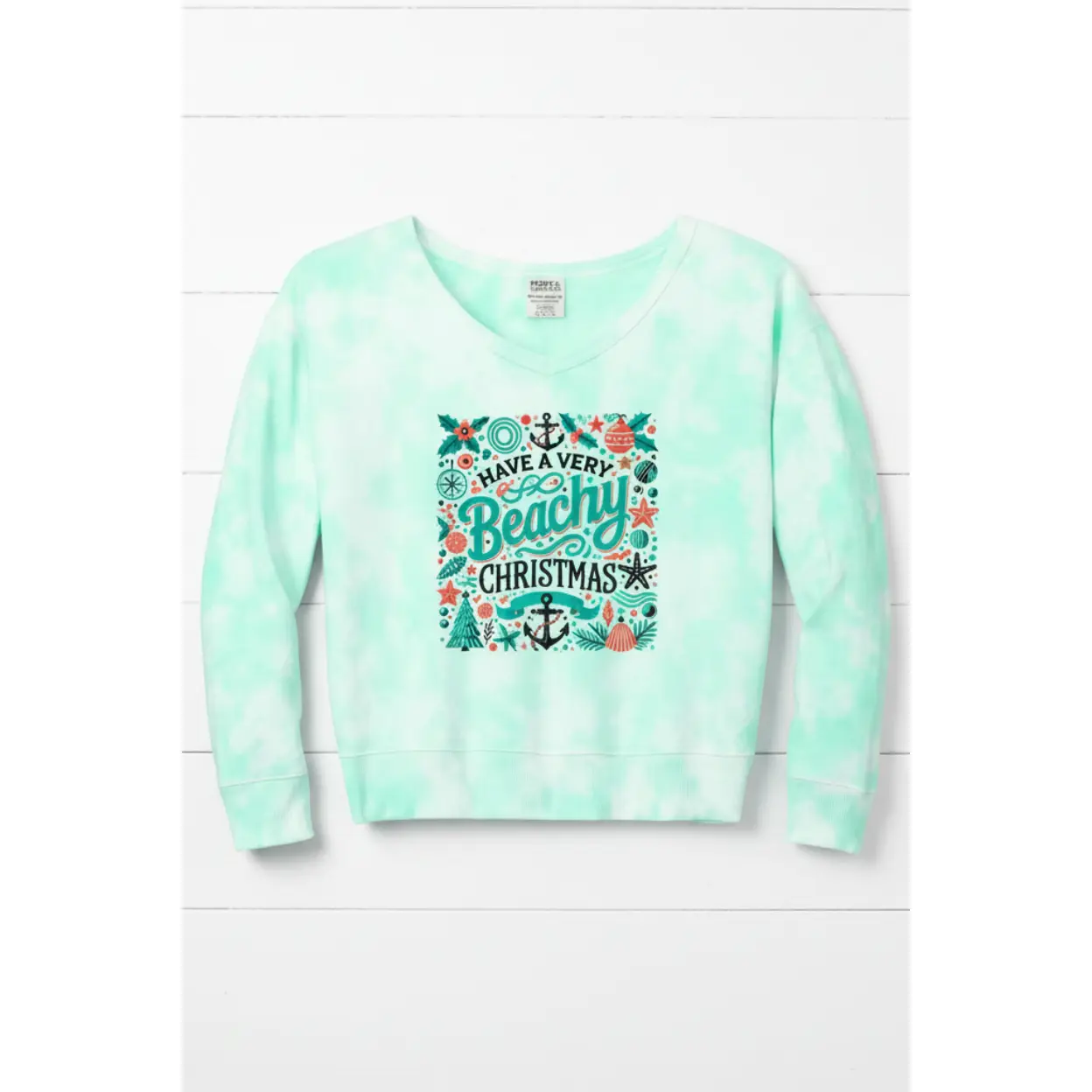 MTO Beachy Christmas Women's Beach Wash Cloud Tie-Dye V-Neck Sweatshirt