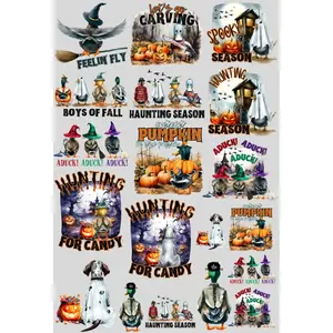 Hunting For Halloween DTF Transfer Gang Sheet 24.5" wide x 36" long. Direct To Film Mini Gang Sheet