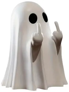 Halloween Ghost Figurine - Spooky Cute Resin Middle Finger Ghost Statue, Perfect for Porch & Indoor Halloween Decor， Anime-Style
