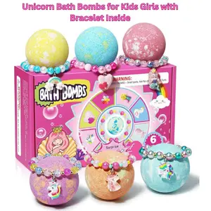 Unicorn Bath Bombs for Kids Girls with Bracelet Inside, Bubble Bath Toys, Easter Basket Stuffers, Birthday Gifts for 4-8 Year Old Girls