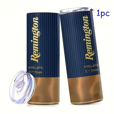 Remington Shotgun Shell-Design Stainless Steel Insulated Coffee Tumbler with Lid & Straw, Reusable Portable Travel Cup for Home, Office, and Camping, Drinkware
