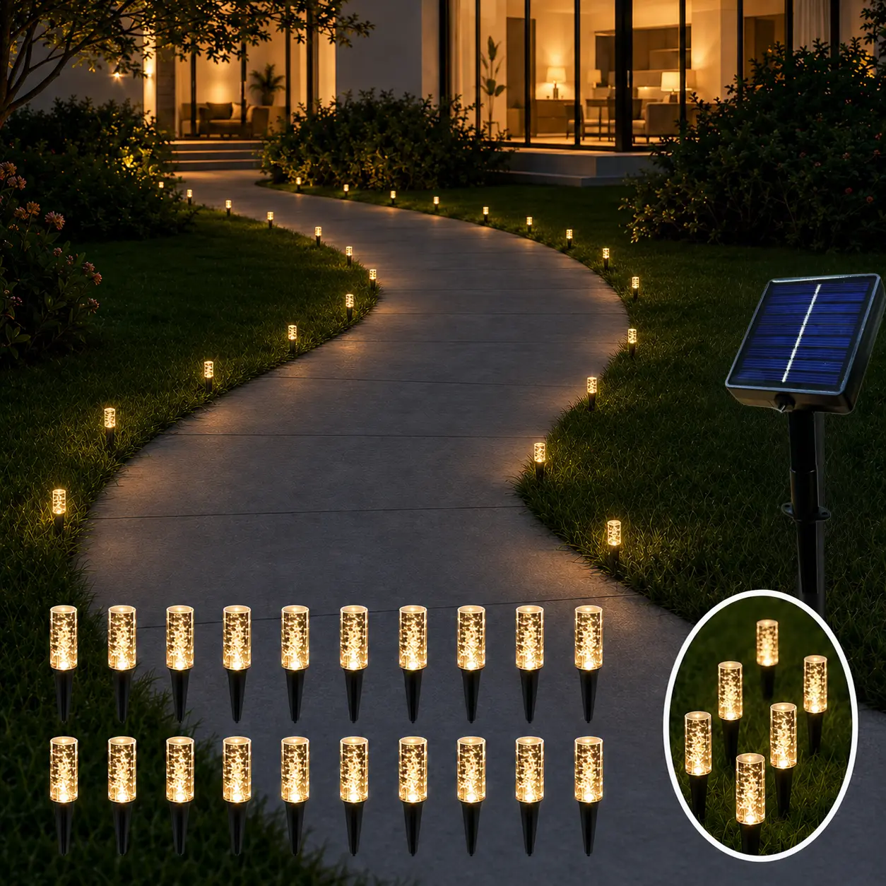 Set of 20 solar garden lights: outdoor waterproof bubble stake ground lights, crystal fairy lights, LED pathway decorative lights, summer holiday decorations; suitable for courtyards, patios, lawns, garden boundaries, pathways, camping decor, and Hallowee
