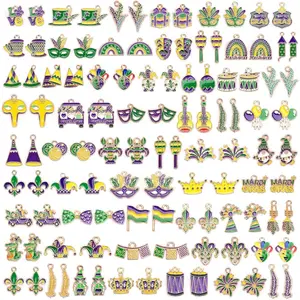110 /55 Pairs Mardi Gras Charms, Mardi Gras Charms for  Making Carnival Mask Crown Enamel Charm Pendants for DIY Bracelets Necklaces Earrings Craft Accessories