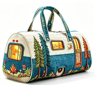 Vintage Quilted RV Camper Duffel Bag, Large-Capacity Home Organiser Travel Overnight Bag for Beach Camping, Weekend Trips