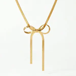 Golden Bow Shaped Women's Necklace Elegant Jewelry Choice for Holiday Parties or Gift Giving Simple Retro Style Fashion Accessory Gold Statement Chain