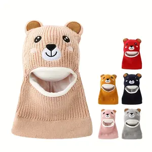 3pcs Children's One-piece Pulsatile Hat, Winter Baby Cartoon Warm Knitted Hat, Cute Fleece Neck Hood, Cute Windproof Ear Protection Hat for Boys And Girls, Best for Christmas