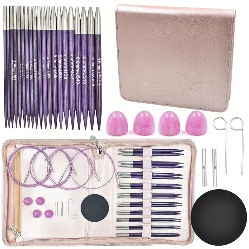 Circular Knitting Needle Set 10 Pairs Engineered Wood Knitting Needles 3.0mm-6.5mm, Warp & Crack Resistant Circular Needles & Cables Kit Household Knitting Set for Beginners & Knitting Enthusiasts