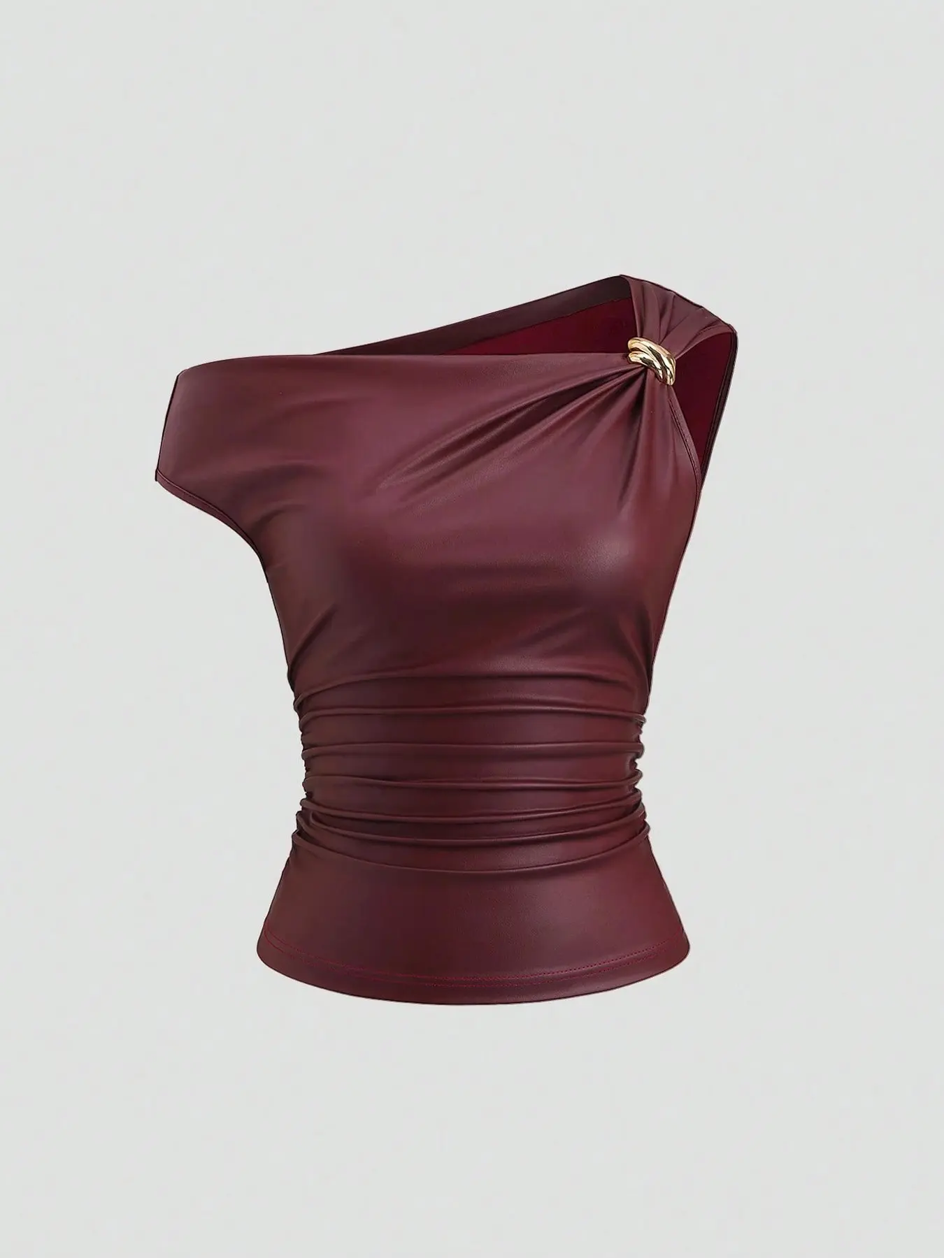 Women's Asymmetrical Shoulder Metallic Metal Buckle Decorative Fitted Vest Top, Stylish Casual Wear, Perfect for Daily, Womenswear