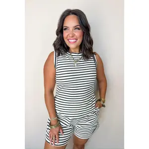 Mix & Match Easy Stripe Set Shorts In Black