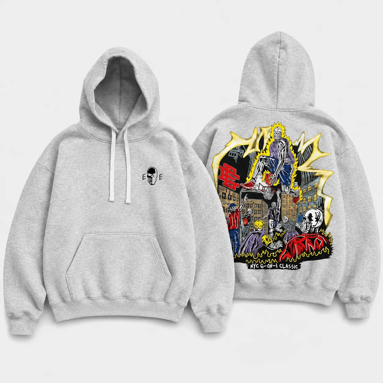 Eric Emanuel x Warren Lotas Jump Shot Hoodie, Men's Graphic Pullover Streetwear Sweatshirt with NYC Back Artwork