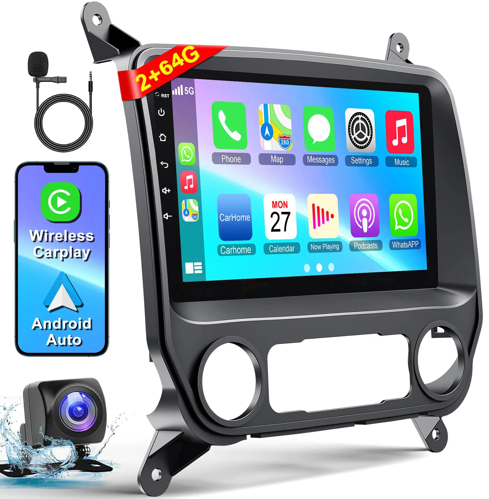 10-Inch Touch Screen Android Car Radio for 2014-2018 Chevy Silverado Car Owners, 2GB RAM, Wireless CarPlay, Android Auto, FM/RDS Radio, SWC, Navigation Apps, Offline Navigation