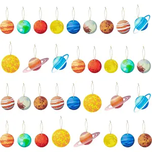34 count Outer Space   Ornaments Solar System Themed Ornament Earth Saturn Jupiter Wooden Slice Pendants for Outer Space Theme Birthday Party Holiday  Christmas Tree Decorations