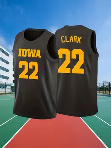 Men's Clark #22 Black & Yellow Basketball Jersey, Crew Neck Embroidered Pullover Vest, Breathable Soft Comfortable Fabric, Loose Fit for Outdoor Sports, Competition & Daily Casual Wear, Unisex for Men and Women All Seasons