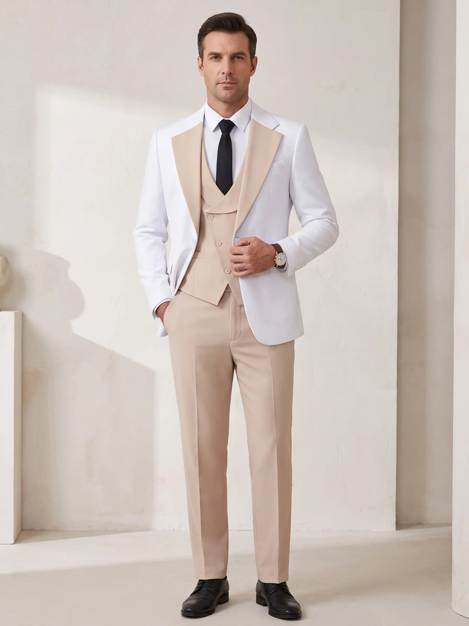 Men's 3-Piece Solid Color Suit for Wedding & Business, Menswear Formal Attire with Gentleman Style, High-Quality Breathable Fabric, Wrinkle-Resistant, Drapey, Easy-Maintenance Business Suit Pants, Men's Outfit Sets, Suit Set Tailored Pants Breathable Suit