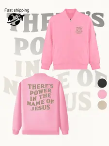 Christian Theme Zip Jacket - Jesus Name Power Print Women's Coat, Fashionable Trendy Outerwear, Perfect Fall & Winter Layering