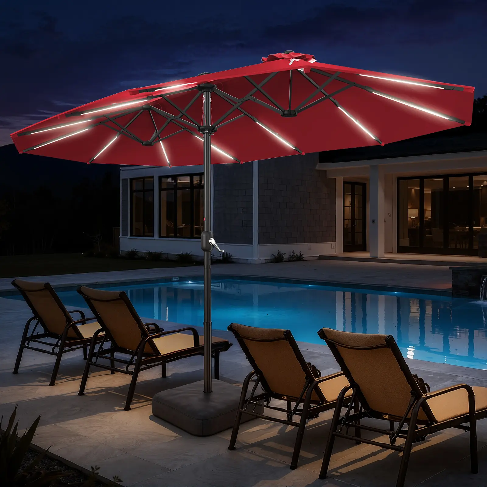 10 foot patio umbrella ribs Garvee 10 ft Patio Umbrella with Solar Lights, Durable 8 Ribs, Tilt & Crank Mechanism, Waterproof UV Protection, Beige for Garden Backyard Poolside