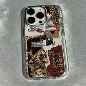 Phone Case for iPhone 17 Air Pro Max 16 15 14 13 12 Air Plus Pro Max Series Protective Cover，  Leopard Print Transparent Electroplated Lens Frame