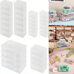 32 pcs Storage Box with Lid Rectangular Transparent Plastic Box sample display box Stationery Medical Mask Packaging Box for Tablets, Jewellery, Crafts Beauty & Personal Care