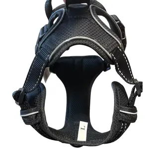 PET CRAFT | Protective No Pull Dog Harness / BLACK / Reflective / Adjustable / Padded / Front & Back D-Rings / Made of Premium Materials / LARGE