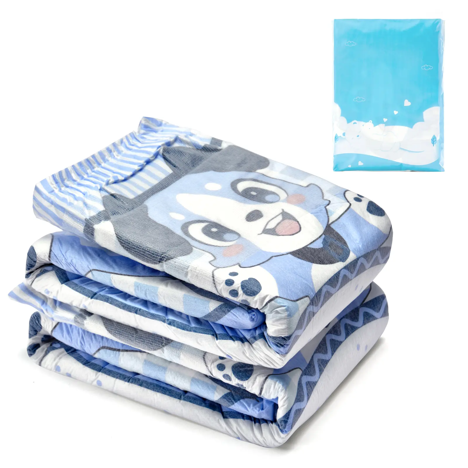 LITTLEFORBIG Adult Printed Cloth Back Diapers with Cover, 2-Piece Set, Soft Non-Woven Fabric, Adjustable Hook & Loop Closure, Little Blue BabyFur Design