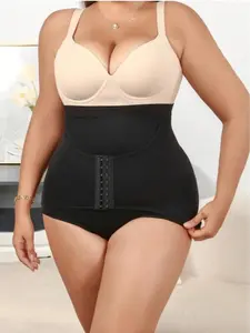 Lady's Plus Size Minimalist Basic Apricot Waist Trainer Compression Shapewear, Breathable Tummy Control Panties for Women