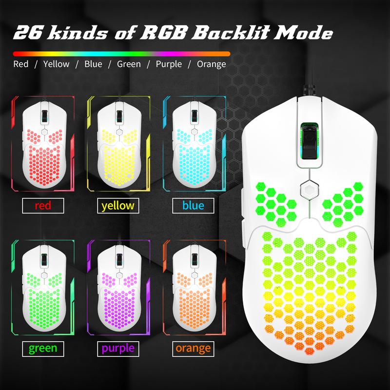 MAMBASNAKE×AJAZZ AK33 80% Mechanical Wired Gaming Keyboard & Mouse Pad, 3 in 1 Bundle with Rainbow LED Backlight, RGB 12000 DPI Honeycomb Case Lightweight Mouse, Large Mouse Pad for PC Gamers