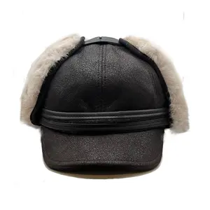 Men's Shearling Leather Trapper Hat Aviator Winter Cap with Genuine Sheepskin Ear Flaps Cold Weather Hat Ushanka Durable Versatile Style 100% Real Lambskin Leather