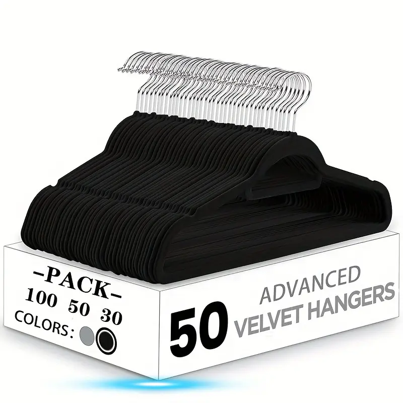 50-Pack Advanced Velvet Hangers - 100 50 30 Colors - Black Velvet Hangers for Clothing Organization