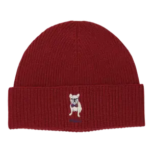 Polo Ralph Lauren Embroidered Frenchie Rib-Knit Women Beanie Holiday Red