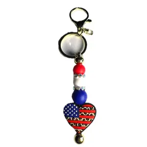 Red White and Blue Silicone Beaded Keychain