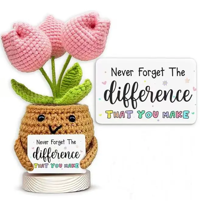 Crochet Tulip Decorative Flower - Home Decor, Gratitude Gift with Message Tag for Women, Modernism Style, Ideal for Back to School, Children's Day Gifting to Teachers or Friends