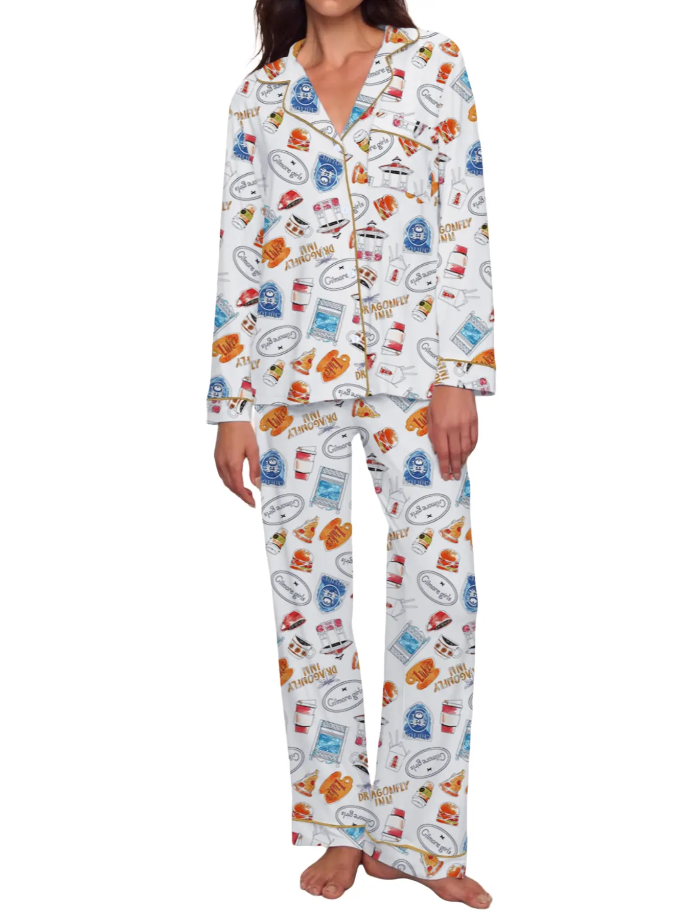 Gilmore Girls Matching Pajamas Set, Women'sCozy Fleece Loungewear, Long.Sleeve Top ,Elastic Waist Pants, Cute Graphic Stars Hollow ThemedChristmas Gift, Matching Lounge Sets