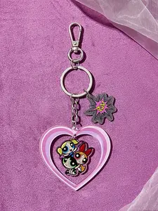 THE POWERPUFF GIRLS Women Cartoon Graphic Heart Charm Fashionable Keychain For Daily Life