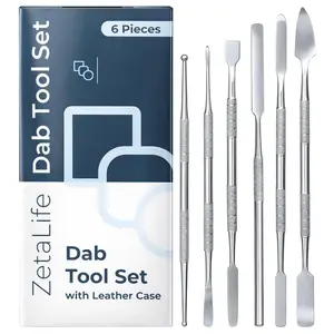 6- Stainless Steel Double-Ended Dab Tool and Carving Tool Set with Leather Case ()