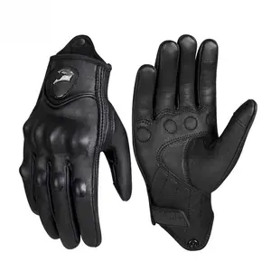 Unisex Leather Motorcycle Gloves - Full Finger Retro Cruise, Breathable Year-Round Protective Riding Gloves