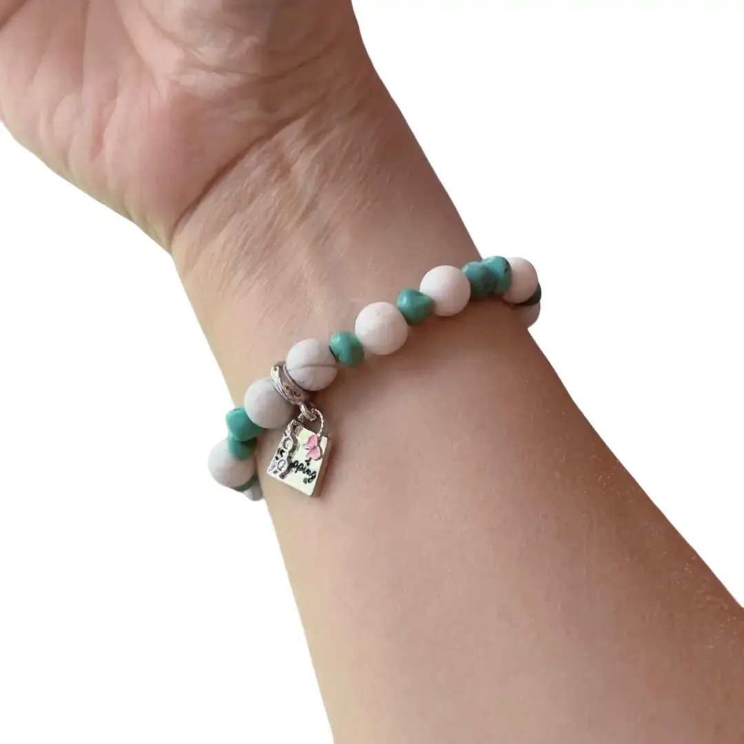 8mm Howlite & Natural Turquoise Nugget Bracelet with Charm - Store Open Deal!
