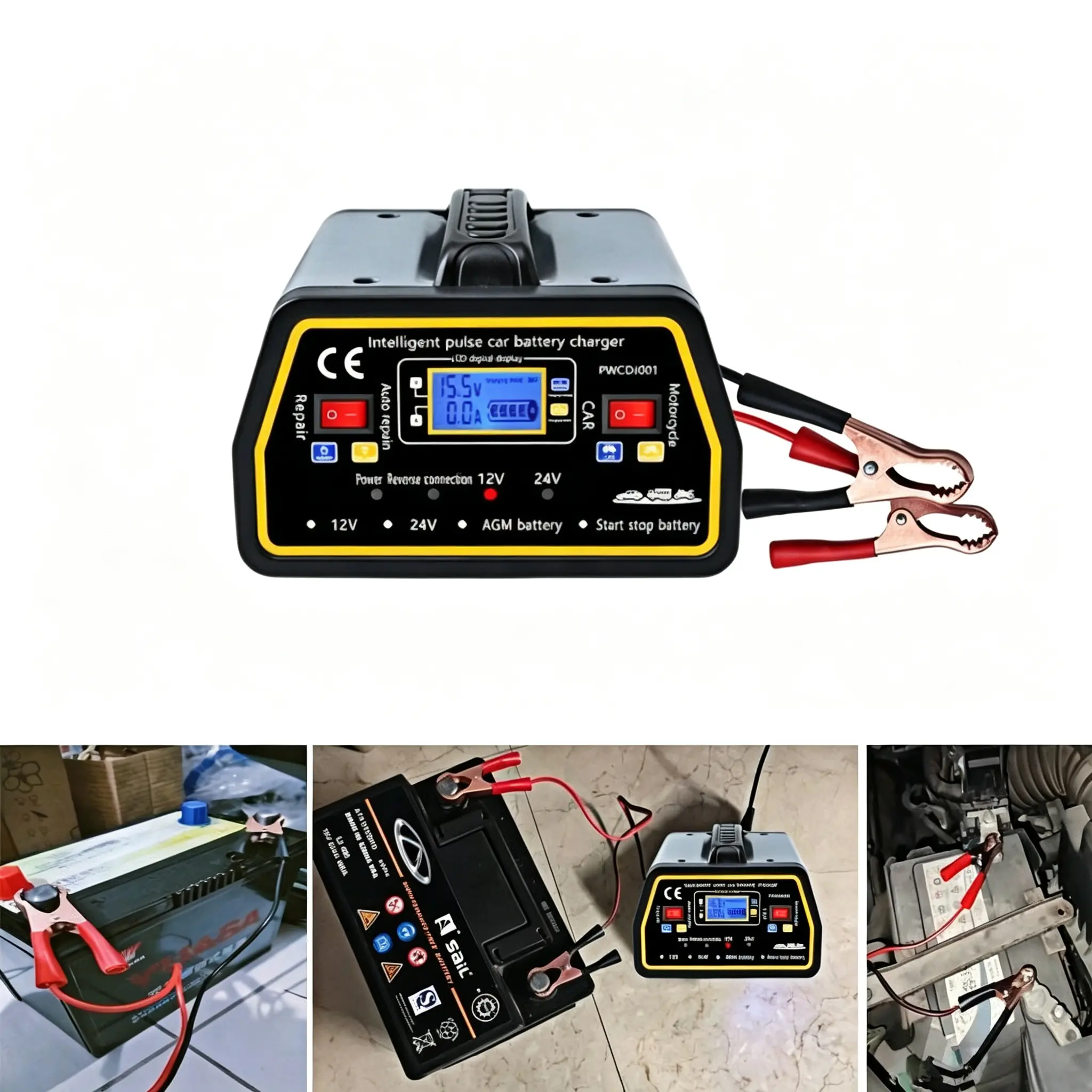 12V-24V Universal Automotive Car Battery Disconnect Desulfator Charger Restorer Kit - Smart Pulse Repair Tool with Charging, Auto Switch, Power Jumper Emergency Booster, Lead Acid Temperature Compensation (Father's Day Gift), jump starter battery pack
