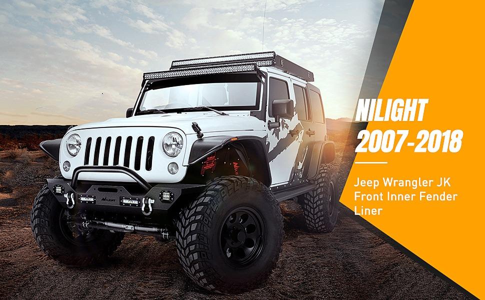 Nilight Front Inner Fender LinersWheel Cover Fit for 2007-2018 Wrangler JK JKU 4WD (4-Door/2-Door) Unlimited Bolt-on Style Fender Flares Splash Guards,2 Years Warranty