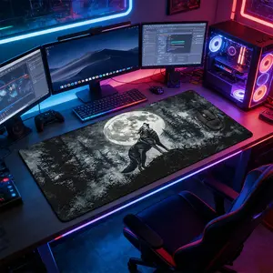 Moonlit Wolf Howl Large Extended Gaming Mouse Pad, Non-Slip Rubber Base Stitched Lock Edge Desk Mat, Gothic Wildlife Artistic Design Desk Pad, Durable Computer Accessory for Home Office & Gaming Setup, Perfect Gift for Gamers & Animal Lovers Boys Girls Te