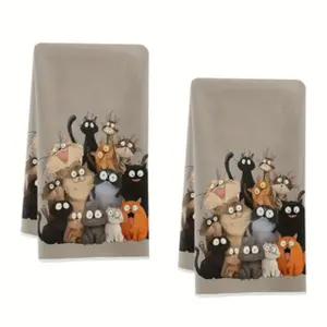 2-Piece Cat Kitchen Towel Set, Decorative Towels, Dishwashing & Hand Drying Cloth, Perfect Gift for Neighbors, Friends, Mom, Birthday Present