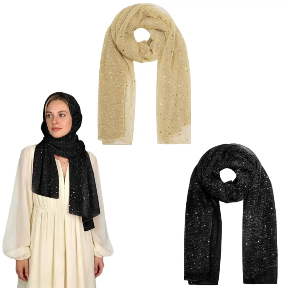 2PCS Women's Bohemian Sparkling Sequin Scarf Shawl Wraps - Lightweight Long Neck Scarves Suitable for Evening Dresses, Weddings, Parties,Beach Cover Ups,Shawls for Dresses, Hair & Gifts