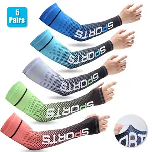 5 Pairs UV Sun Protection Arm Sleeves for Men Women Cooling Protective UPF 50 Compression Long Arm Covers for Cycling Golf Driving Outdoor Sports Breathable Sweat Wicking Tattoo Cover Up