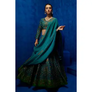 Teal printed lehenga set