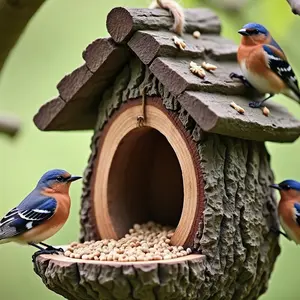 New Creative Realistic Tree Stump Bird Feeder Hanging Decoration, Garden Yard Balcony Winter Feeding, Attracts Hummingbirds Sparrows