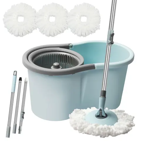 Spin Mop and Bucket, Mop and Bucket with Wringer Set for Home, 360 Spinning Mop Bucket Floor Cleaning Tool with 3 Microfiber Mop Replacement Head Refills,50" Extended Handle for Floor Cleaning Home Office