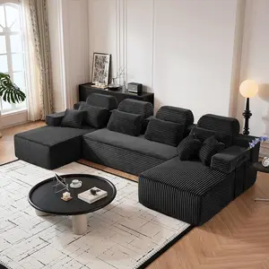 141'' U Shaped Cloud Modular Sectional Sofa with Chaise, Modern Minimalist Boneless Design, Deep Seat & Enhanced Backrest Headrest, Corduroy Couches for Living Room sofas para sala