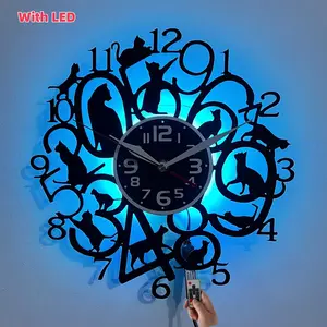 Cute Cat Theme LED Wall Clock, 7 Color Changing Silent Night Light, Perfect for Housewarming Gifts, Pet Store Decor, Living Room Bedroom Office