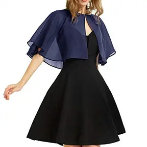 2023 Black Chiffon Cape Bolero Mujer Front Open Capes Women Shrug for Evening Wedding Bridal Dress Jacket Wraps Cloak Boda Shawl