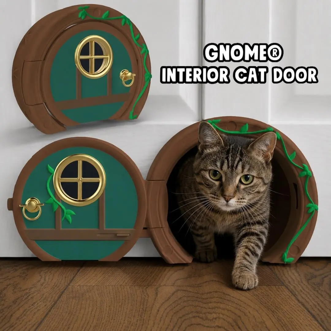 Gnome Interior Cat Door - Lockable, No Flap, Easy Installation, Spacious Kitty Door for Cats Up to 20 lbs