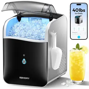 Smart Nugget Ice Maker Countertop, Pebble Ice Maker Machine with APP/Alexa Control, 40lbs/24H, Ready in 7 Mins, Self-Cleaning, Portable Sonic Ice Makers with Hanging Ice Scoop for Home/Office